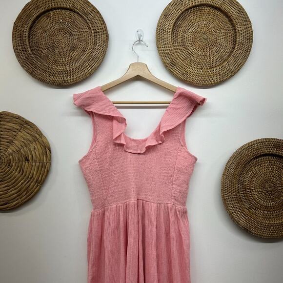 $198 Hatch Maternity Peony Pink V-Neck Ruffle The Sarah Midi Dress Size 1 Small - Picture 5 of 7